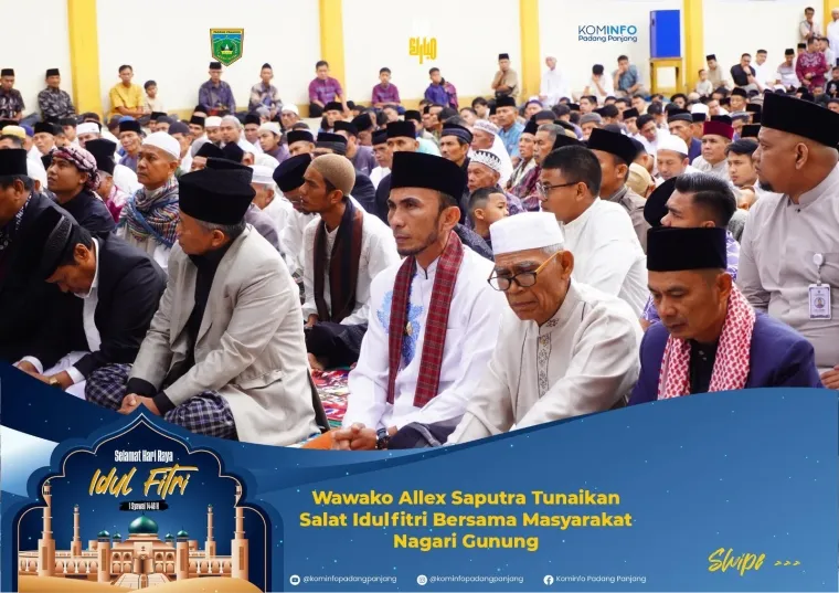 Wakil Wali Kota Padang Panjang, Allex Saputra ketika tunaikan Salat Idulfitri 1446 Hijriah di Lapangan SMP Negeri 3 Padang Panjang, Senin (31/3/2025). Foto: Kominfo Padang Panjang