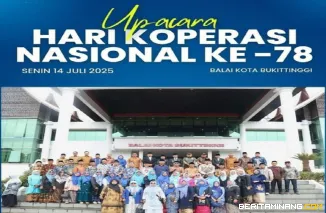 Pemko Bukittinggi gelar upacara peringatan Hari Koperasi Nasional ke 78 di Halaman Balai kota, Senin(14/07)  Foto : Dok Diskominfobkt