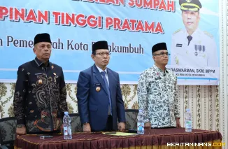 pelantikan 14 pejabat Jabatan Pimpinan Tinggi Pratama (JPTP) di lingkungan Pemerintah Kota Payakumbuh. di Eks Kantor Balai Kota Payakumbuh Bukik Sibaluik, Jumat (22/08/2025).