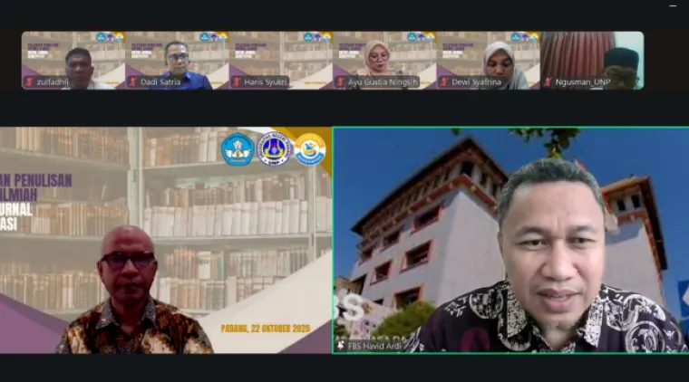 Pelatihan Penulisan Artikel Jurnal Bereputasi untuk Tingkatkan Publikasi Dosen DBSI FBS Universitas Negeri Padang, Rabu (22/10) secara daring dan luring. Foto ET.
