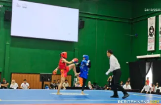 Suasana pertandingan Atlet Sumbar di Cabang olahraga wushu di ajang Pekan Olahraga Nasional (PON) Beladiri II 2025 yang berlangsung di Kudus, Jawa Tengah. Foto: Humas KONI Sumbar