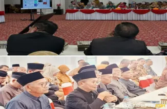 Rapat evaluasi Persiapan program kegiatan peringatan satu abad Jam Gadang di pimpin langsung oleh Wako Ramlan Nurmatias di Balairung Rumah Dinas Wako, Selasa, (26/05)  Foto : Dok Diskominfo Bkt