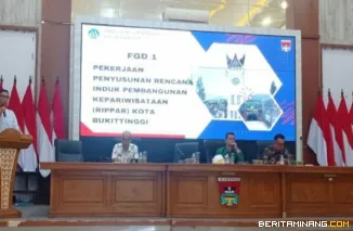 Dalam rangka menyempurnakan penyusunan Ripparda Kota Bukittinggi tahun 2026-2045, Pemko setempat menggelar FGD di Aula Balaikota, jumat (08/05) Foto : Dok Beritaminang