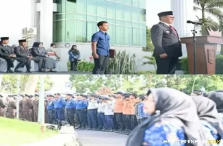Walikota Bukittinggi Ramlan Nurmatias jadi inspektur upacara peringatan hari lahir Pancasila tahun 2026 di halaman Balai Kota Bukittinggi, Senin, (01/06)