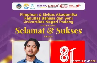 Ucapan salamat dari FBS UNP kepada Fajar Novario yang memenangi Sayembara Logo HUT RI ke-81. Karyanya digunakan di seluruh Indonesia. Foto: Ilustrasi FBS UNP