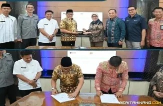 Pemko Bukittinggi tandatangani MoU tentang penyediaan layanan perbankkan dengan PT. Bank Negara Indonesia ( Persero) Tbk kantor Cabang Bukittinggi, di ruangan pertemuan Balaikota Bukittinggi, jumat, (12/06).