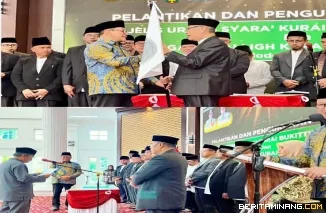 Proses pelantikan dan pengukuhan Ketua dan Pengurus MUS KB   dan LMKB di Balairung Rumah Dinas Wako Bukittinggi, Sabtu, (01/08)